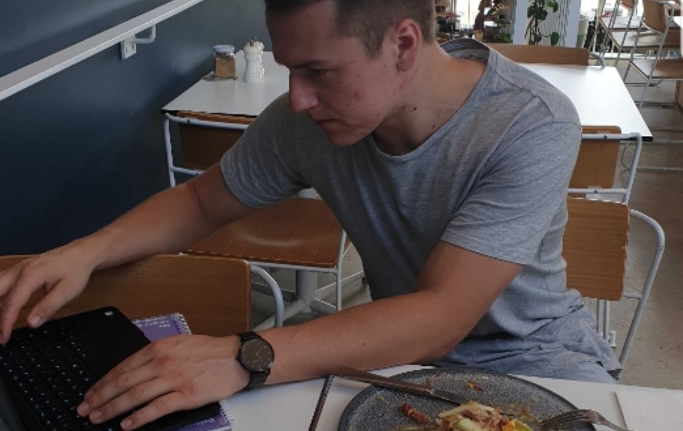 Lachie's first day working on his own agency, from a cafe